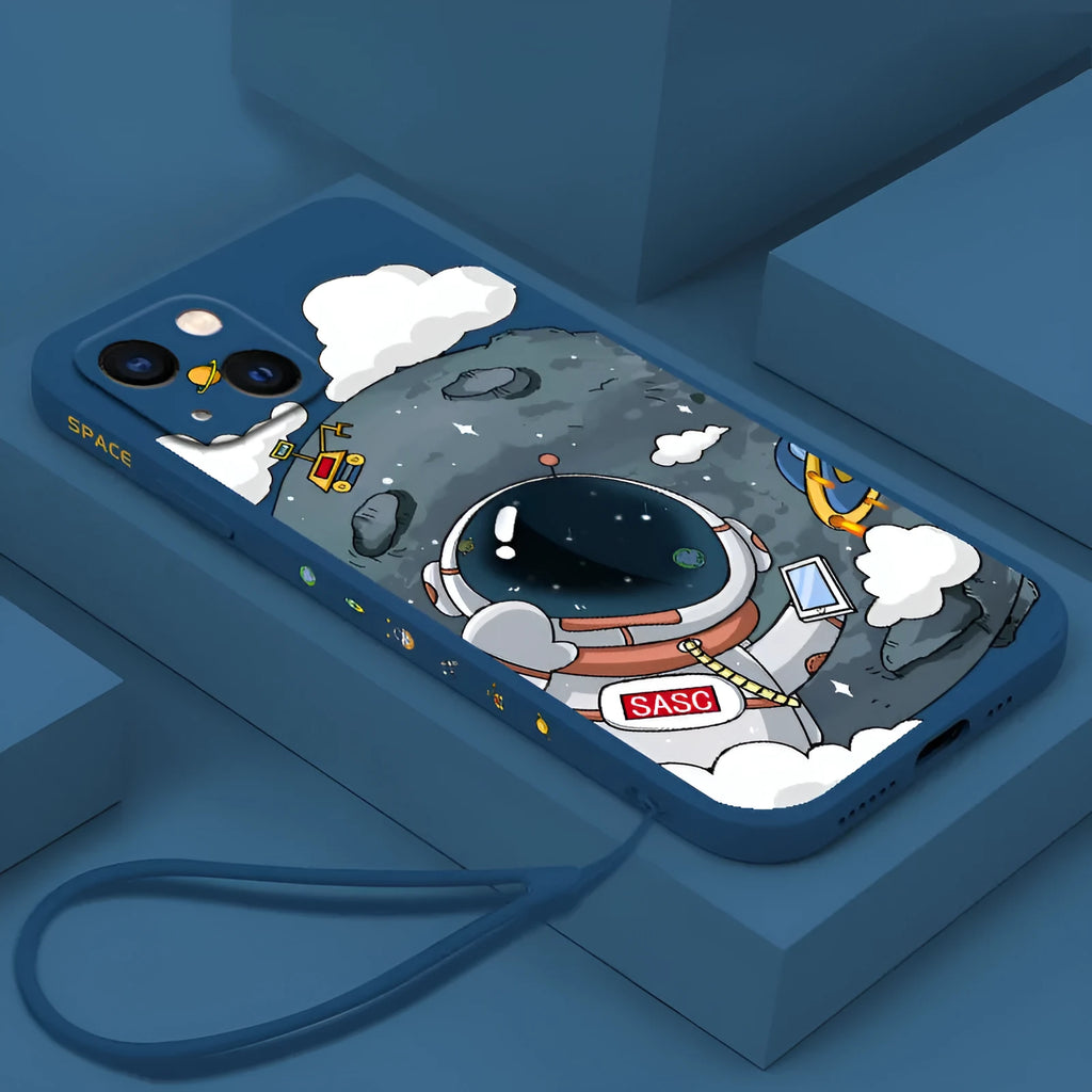 Rubik's Cube TPU phone case with side astronaut cartoon design for iPhone