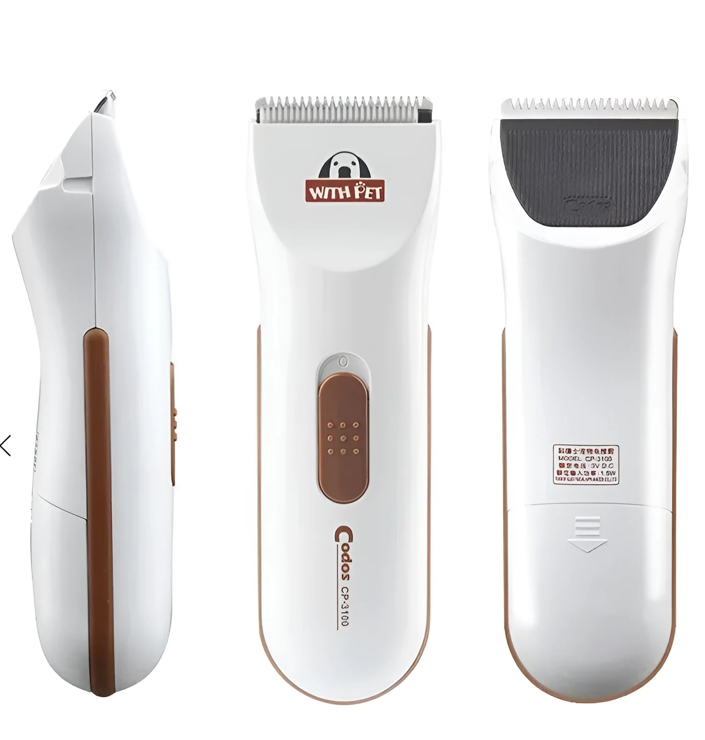 White cordless pet hair clipper with ceramic blade for dog and cat grooming