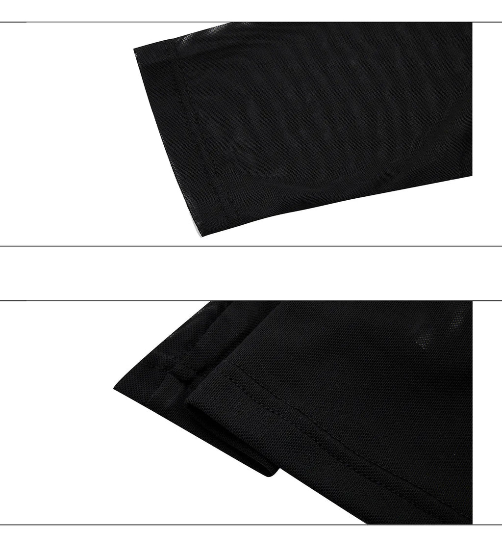 Niche mesh ice-feeling slim bottoming shirt in black, showcasing long sleeves and a trendy fit.