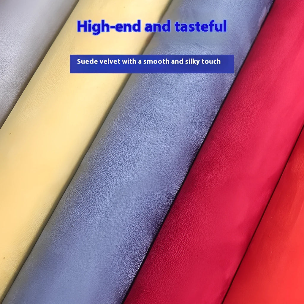 Rolls and sheets of coloured self-adhesive suede leather material for DIY projects.
