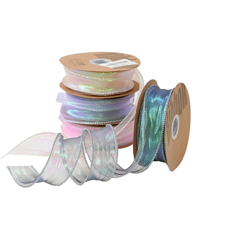 Fishtail yarn mesh craft ribbon roll in illusion colours for DIY floral decorations