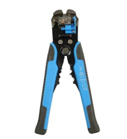 Yellow automatic wire stripper and crimping plier tool with cutter for 10-24 AWG electrical cables.