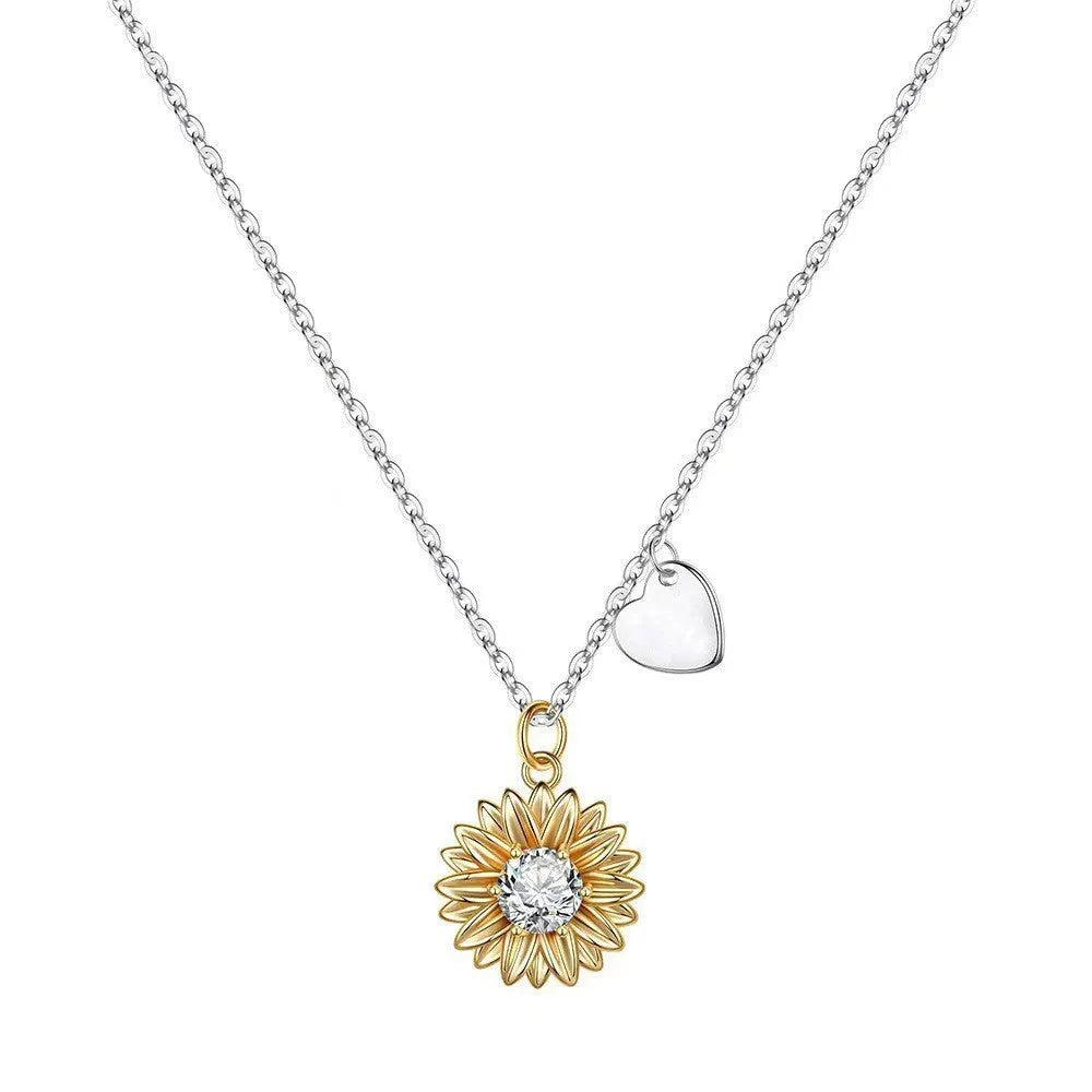 925 silver sunflower necklace with geometric daisy pendant on adjustable chain