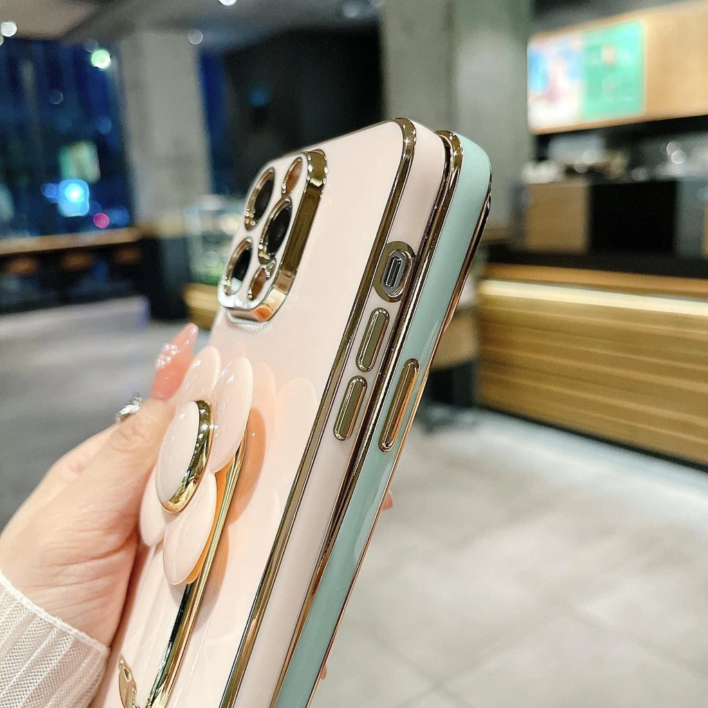 Electroplating big windmill bracket all-inclusive phone case for Apple iPhone in mint green with built-in stand and lanyard