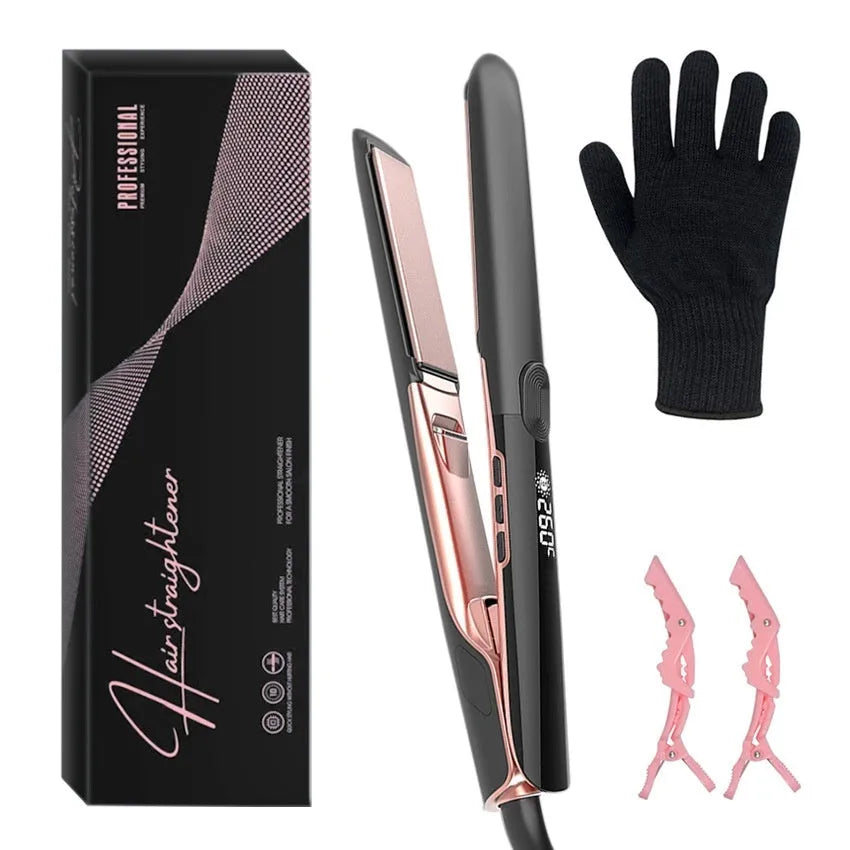 Hair straightener with temperature display showing 207℃ and negative ion technology