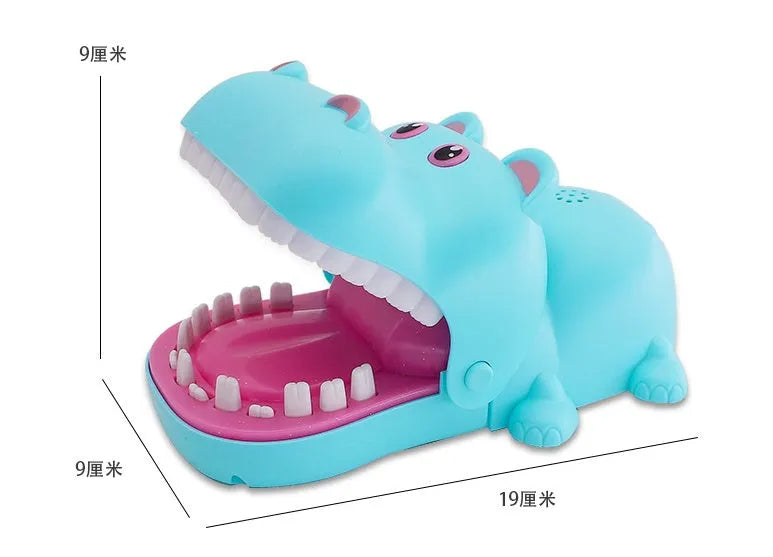 Multicoloured plastic bite hand animal interactive toy showing dog, crocodile, shark, and hippo designs