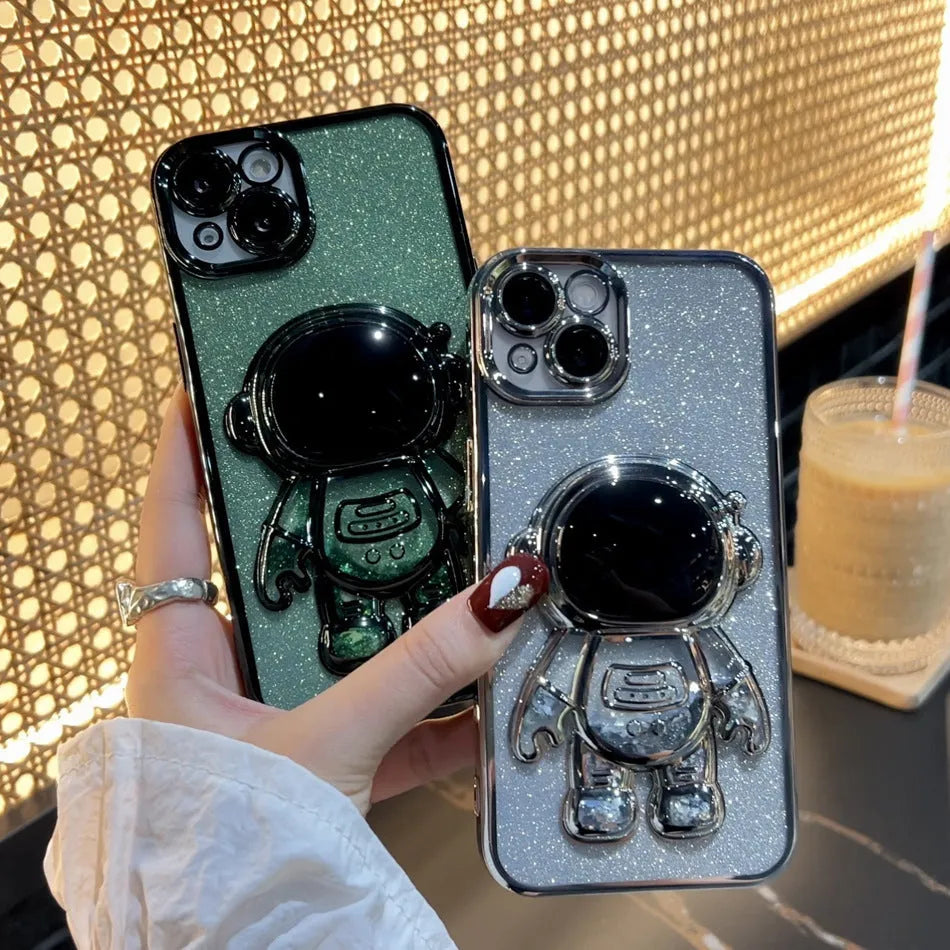 Astronaut spaceman quicksand phone case with glitter powder for iPhone 13 Pro Max in silver colour