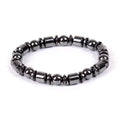 Black pentagram pattern magnetic therapy bracelet with magnetite and hematite stones on a stretch band.