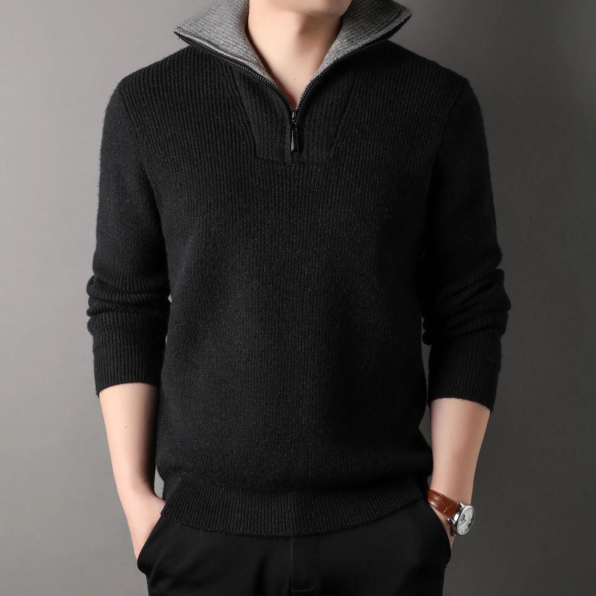 Men's twisted jacquard lapel sweater cardigan in orange, loose fit, long sleeves, autumn knitwear