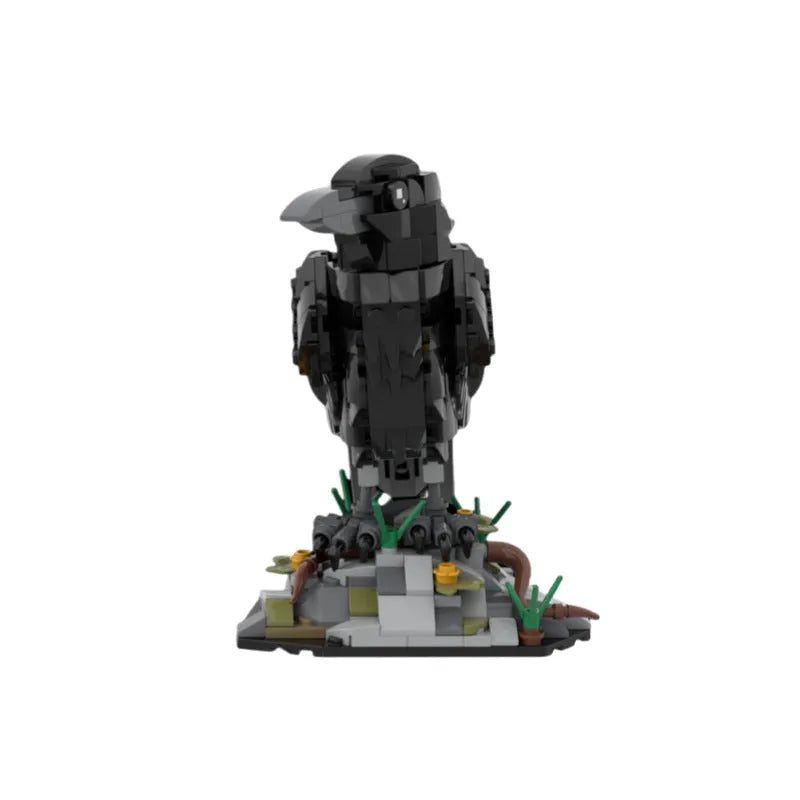 Small particle creative crow model assembled toy building block set in crow colour on white background
