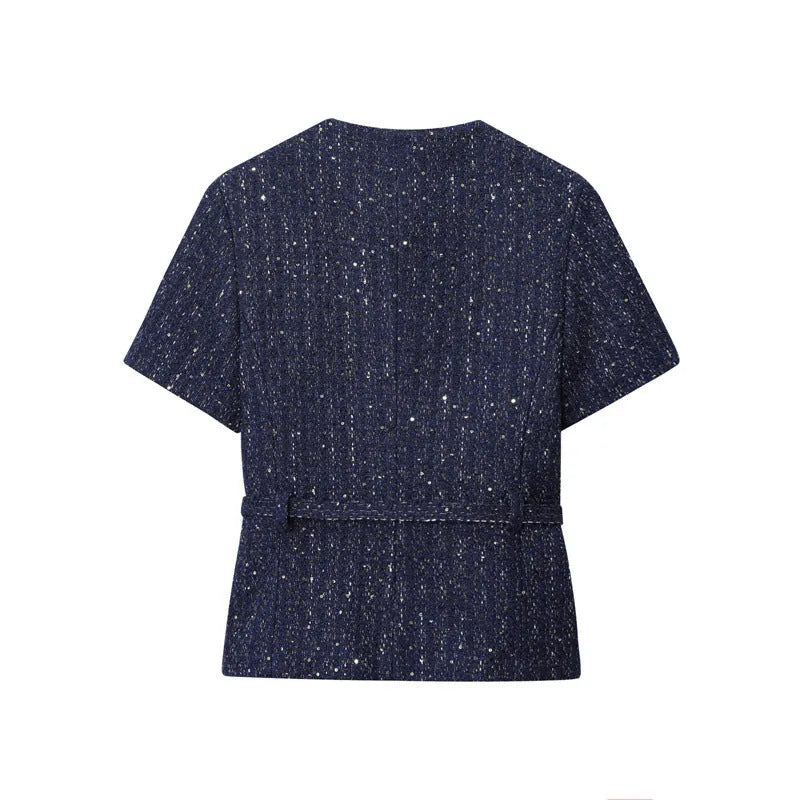 Women's A-line vest with belt texture in solid colour polyester, available in Navy Blue and Black sizes XS to L