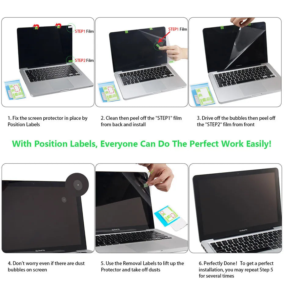 Matte screen protector film for MacBook Air and Pro models, anti-scratch and dust-proof, with hydrophobic coating