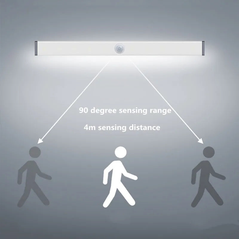 Silver aluminium LED strip light with magnetic backing for wardrobe and cupboard installation.