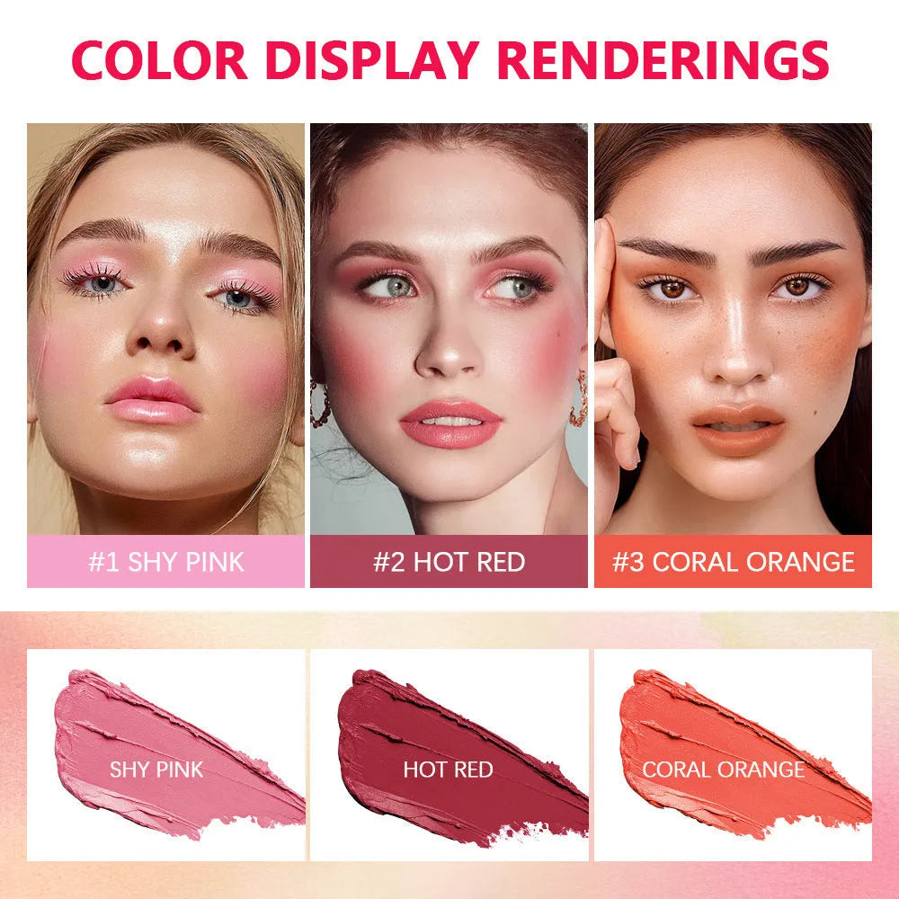 High-gloss portable solid blush cream in compact, 19g, available in 3 colours