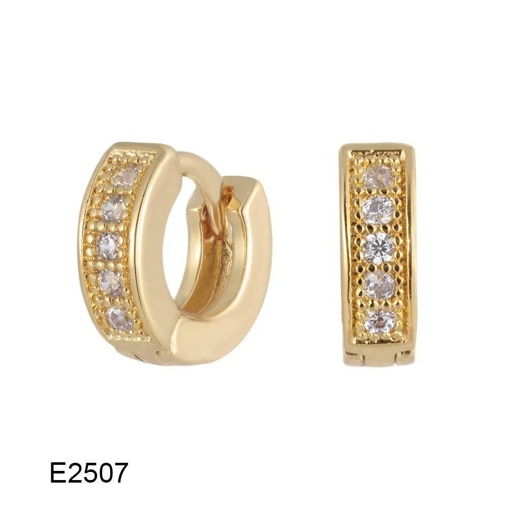 Copper heart-shaped ear clip earrings with gold electroplating and zircon stone accents