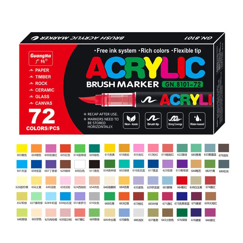 Set of liquid acrylic marker pens with soft head nibs for art and graffiti painting