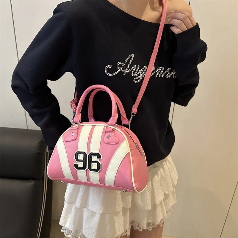 Colourful stripe contrast single shoulder bag in black with stitching and colour blocking details, PU material, dumpling shape