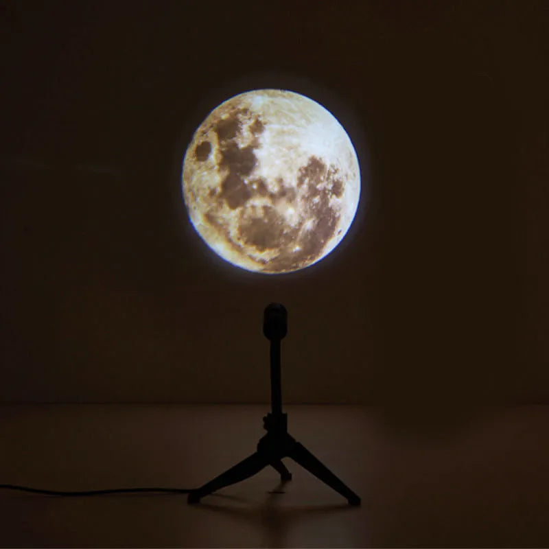 Earth and moon star projector lamp with adjustable hose bracket and USB power cable