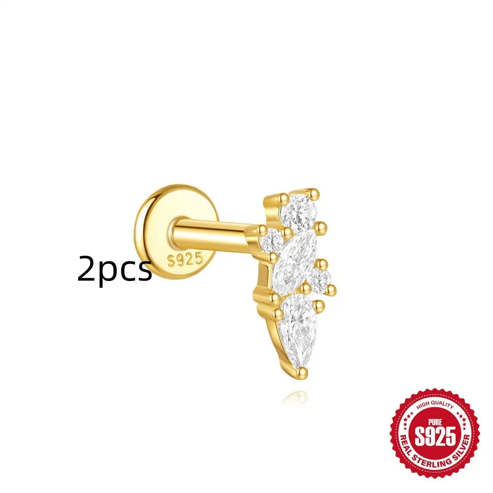 S925 sterling silver geometric kite earring with rhinestones and a chain tassel in a gold colour.