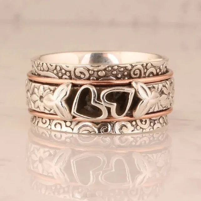 Personality love wide noodle ring for women in silver zinc alloy electroplated finish