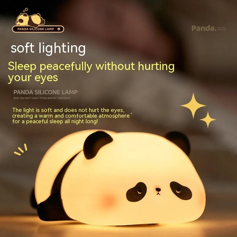 Cartoon panda-shaped silicone night light for kids with rechargeable battery