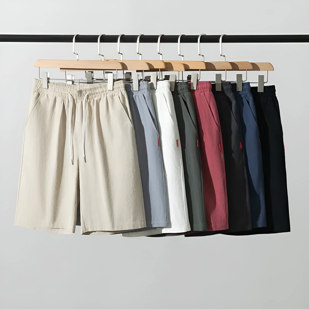 Chinese style solid colour cropped pants in cotton linen fabric on a neutral background.