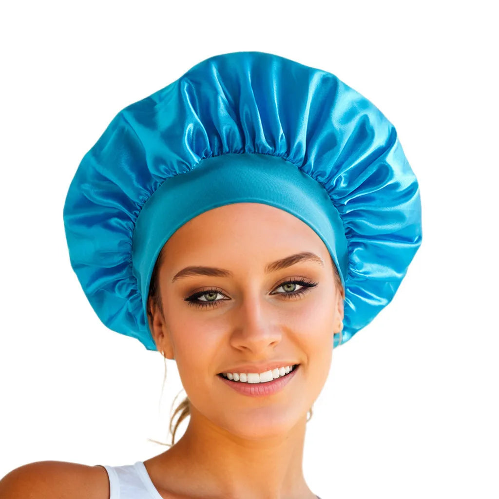Wide-brimmed high elastic polyester headscarf for women, knitted tie-dye design, flat top crown, breathable sun protection cap
