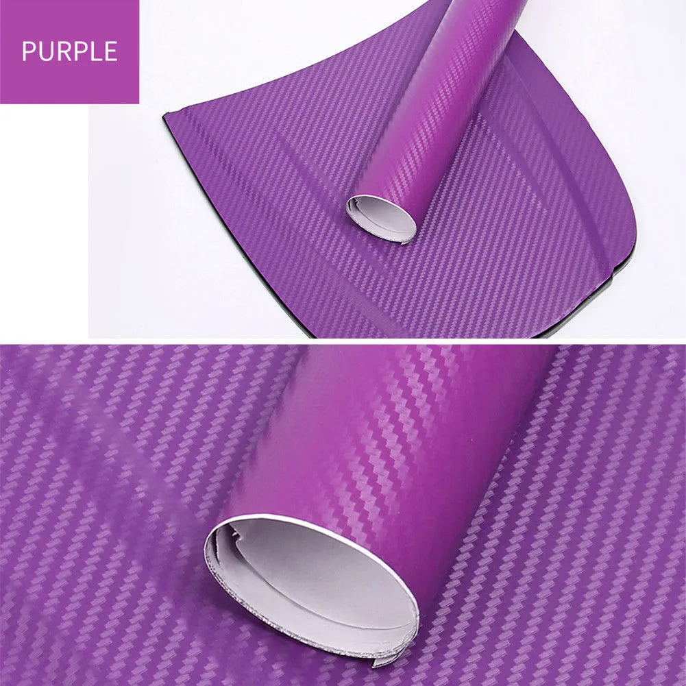 Roll of 3D carbon fibre car stickers showing textured pattern in multiple colour options