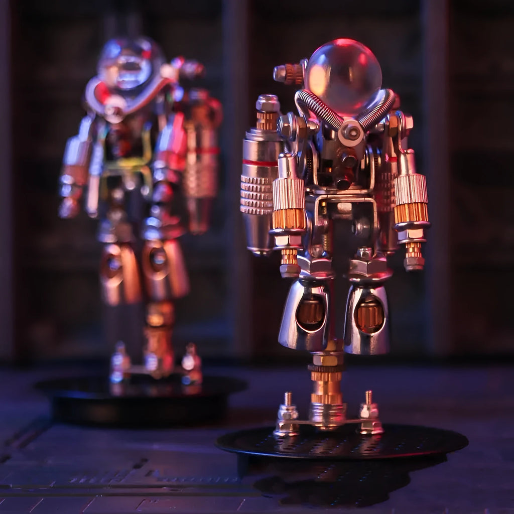 Mechanical Party Astronaut alloy model kit assembled on desk, over 154 parts, 65x65x115mm