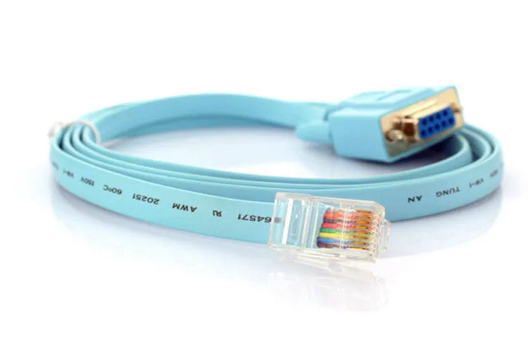 RJ45 to DB9 RS232 serial console cable, 1.5 metres, flat copper wire, sky blue