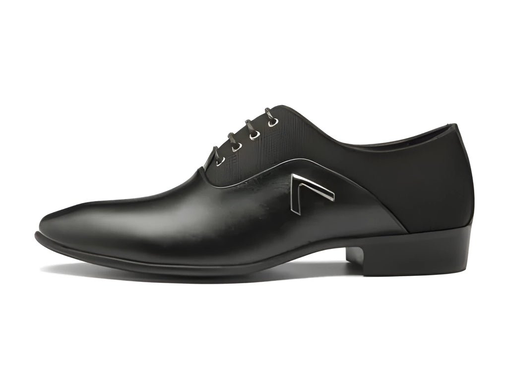 Men's black Oxford business casual shoes with a PU leather upper and rubber sole.