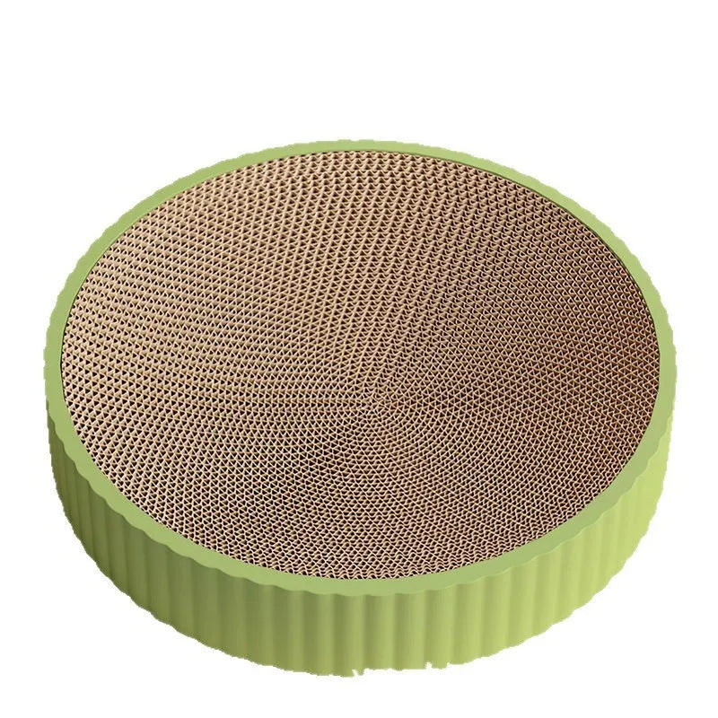 Round green cat scratching board nest with corrugated cardboard surface, 55cm diameter
