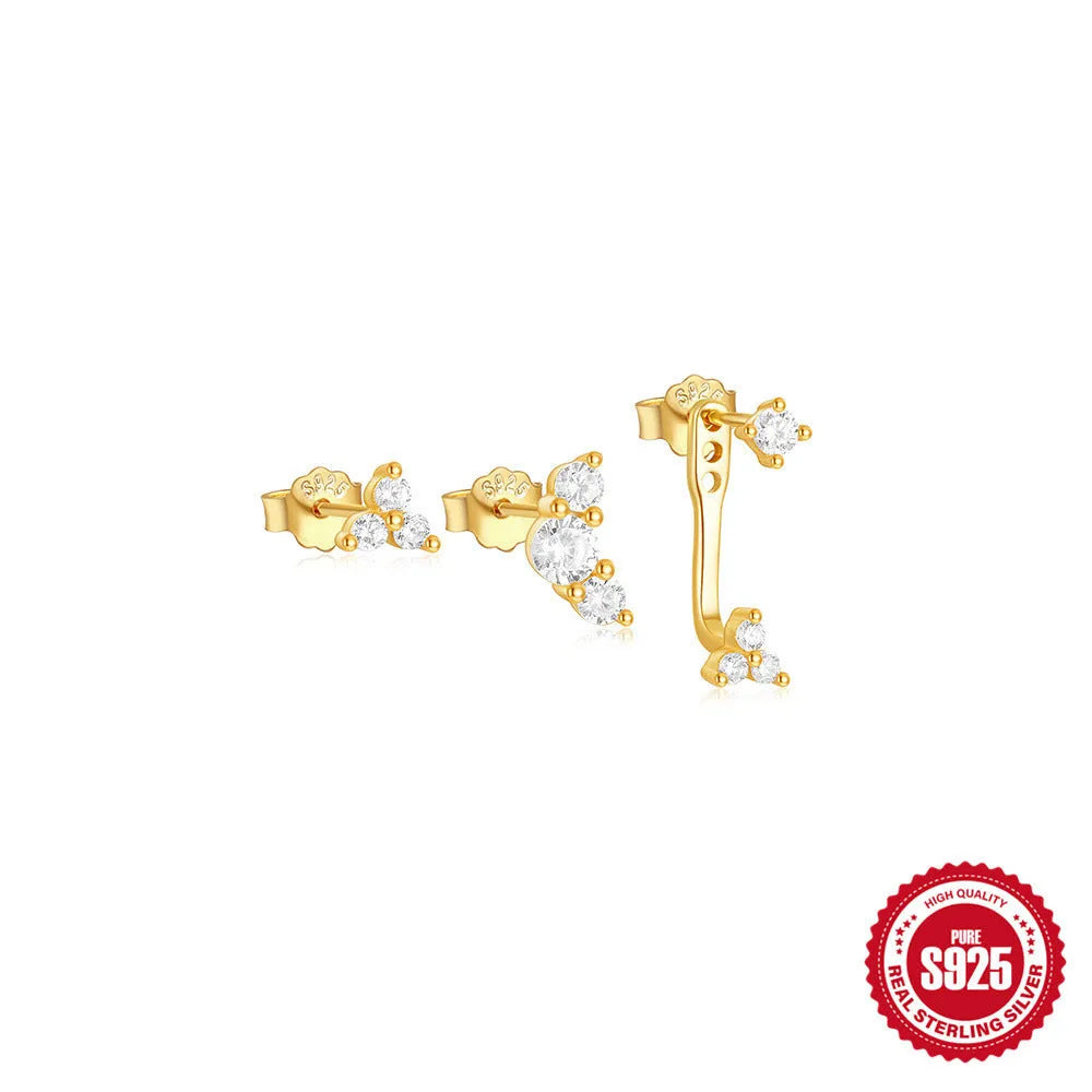 Set of three S925 sterling silver geometric tassel stud earrings in gold colour.
