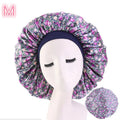 Beauty print satin silk bonnet sleep cap with elastic edge, available in multiple colours