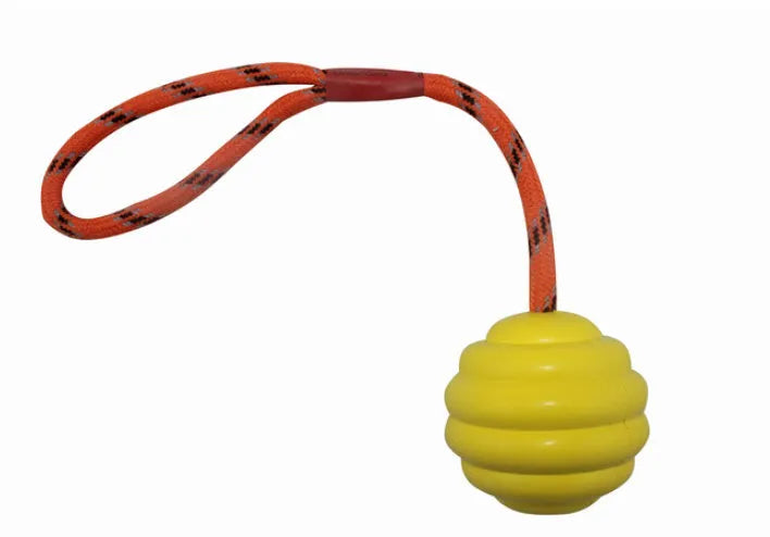 Rubber dog ball with rope knots, 6cm diameter chew toy in multiple colour options