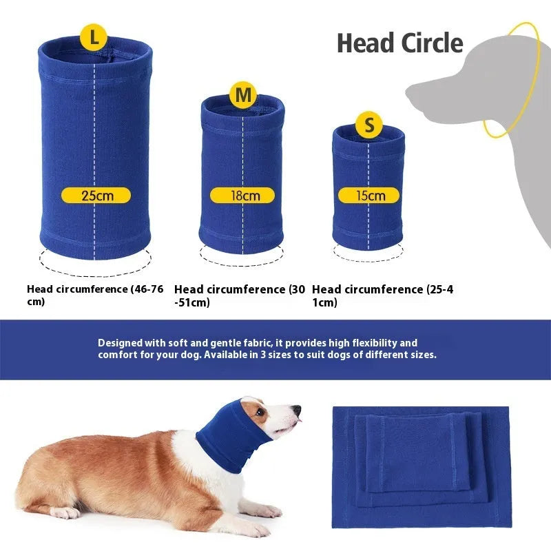 Blue and grey dog headband scarf in three sizes with casual polyester construction