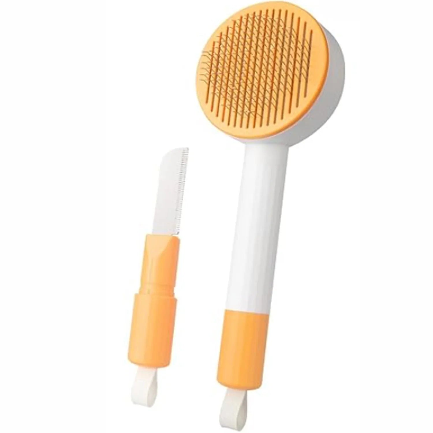 Green pet grooming brush with stainless steel teeth and hair removal function for cats and dogs