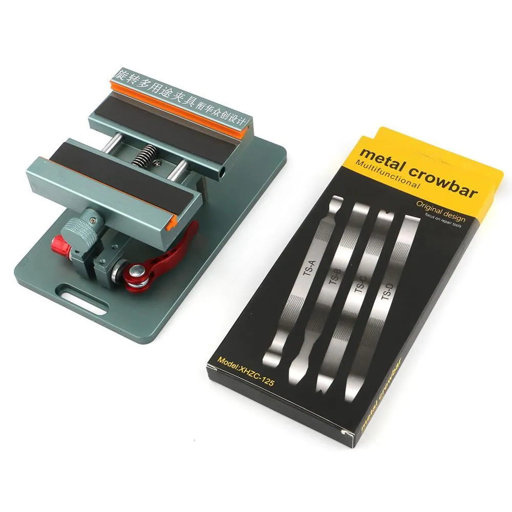 Mobile phone repair fixture with adjustable clamp and silicone protection grips