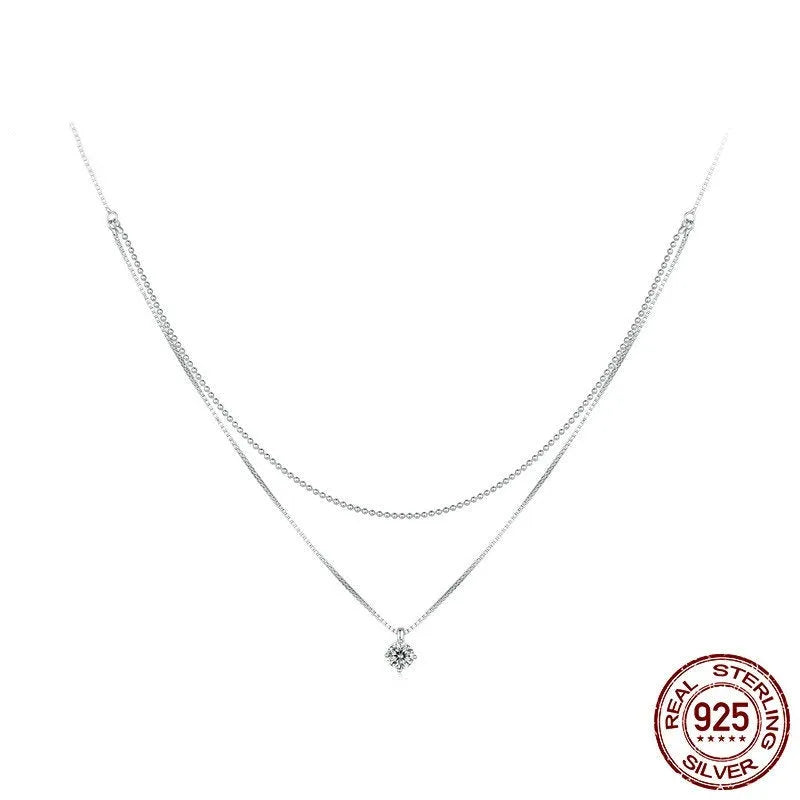 S925 sterling silver double-layer necklace with pearl chain design in silver finish