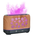 Wood grain snowflake pattern desktop humidifier with 7 colour flame effect and remote control