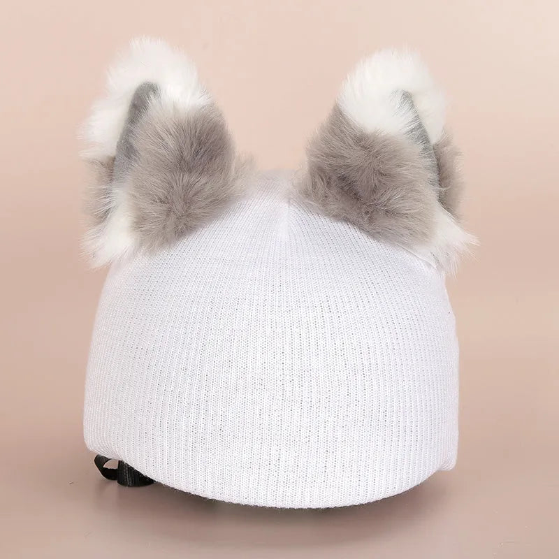Plush fabric motorcycle helmet liner and cartoon-themed ear covers set in size M.