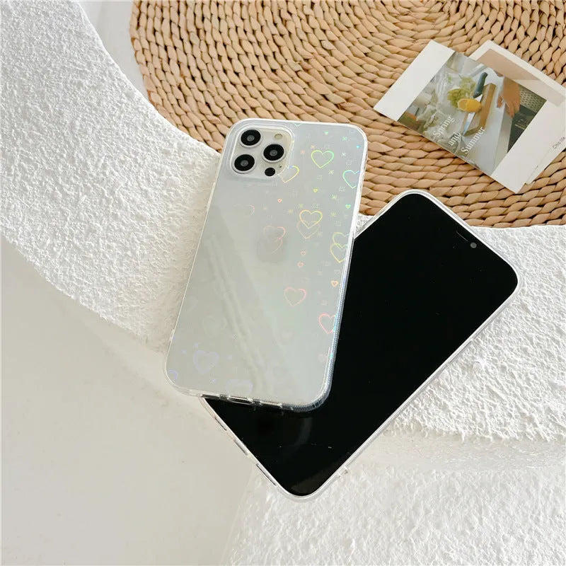 Transparent silicone iPhone case with laser colourful love pattern for iPhone models