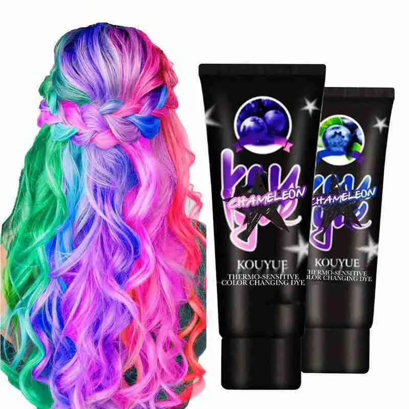Thermochromic colour change hair dye cream in 60ml jar showing heat-activated transition effects