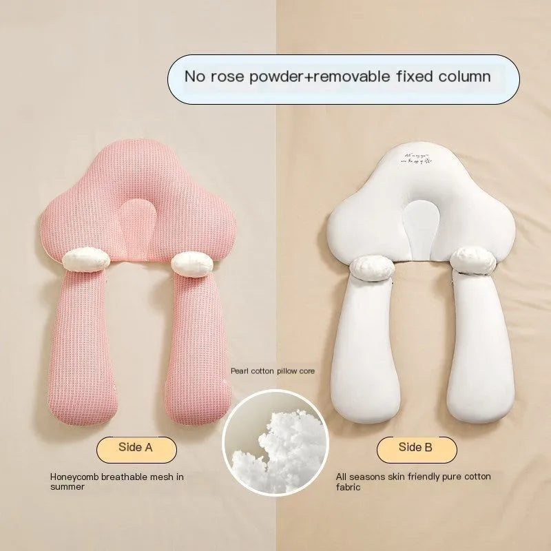 Baby correction head shaping pillow in U-shape with pure cotton fabric, available in blue white colour