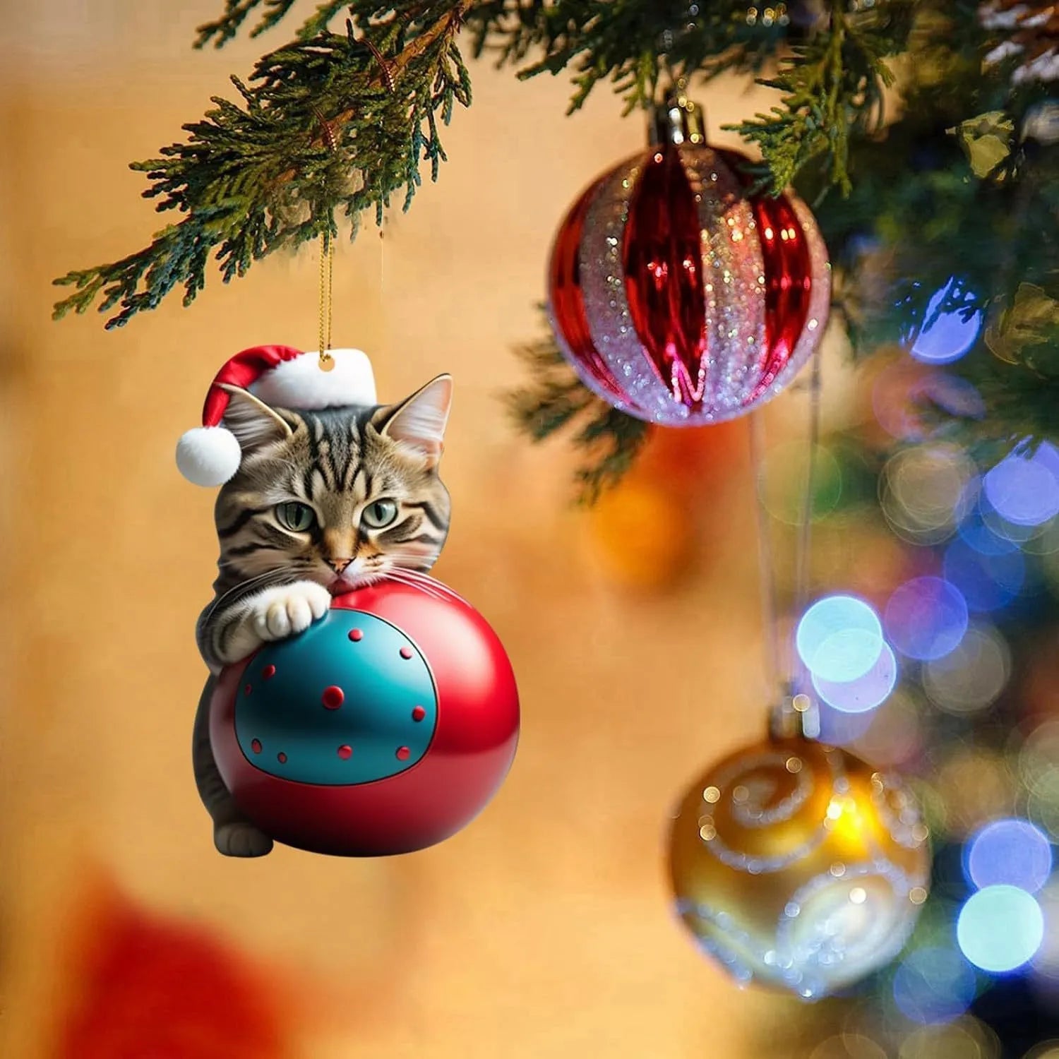 Cartoon cat Christmas car hanging ornament in acrylic with hanging cord