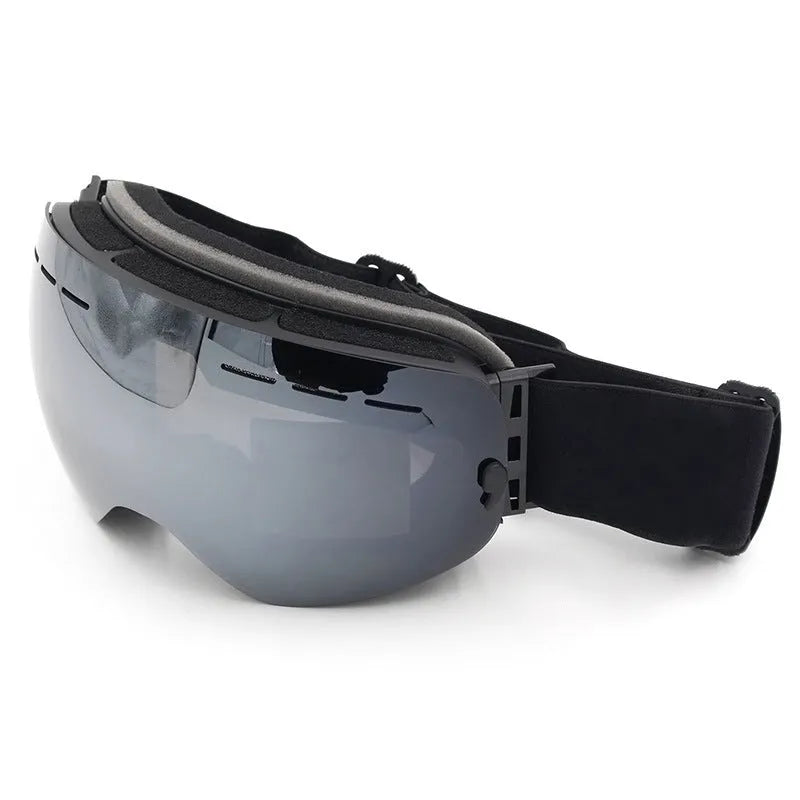 Double layer anti fog skiing mirror with TPU frame and PC lens in black colour