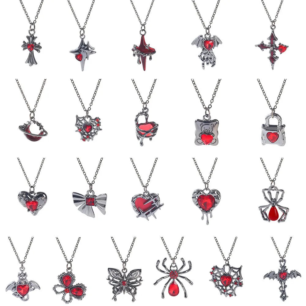 Halloween necklace with zinc alloy pendant showing bat, spider and celestial designs in electroplated colours