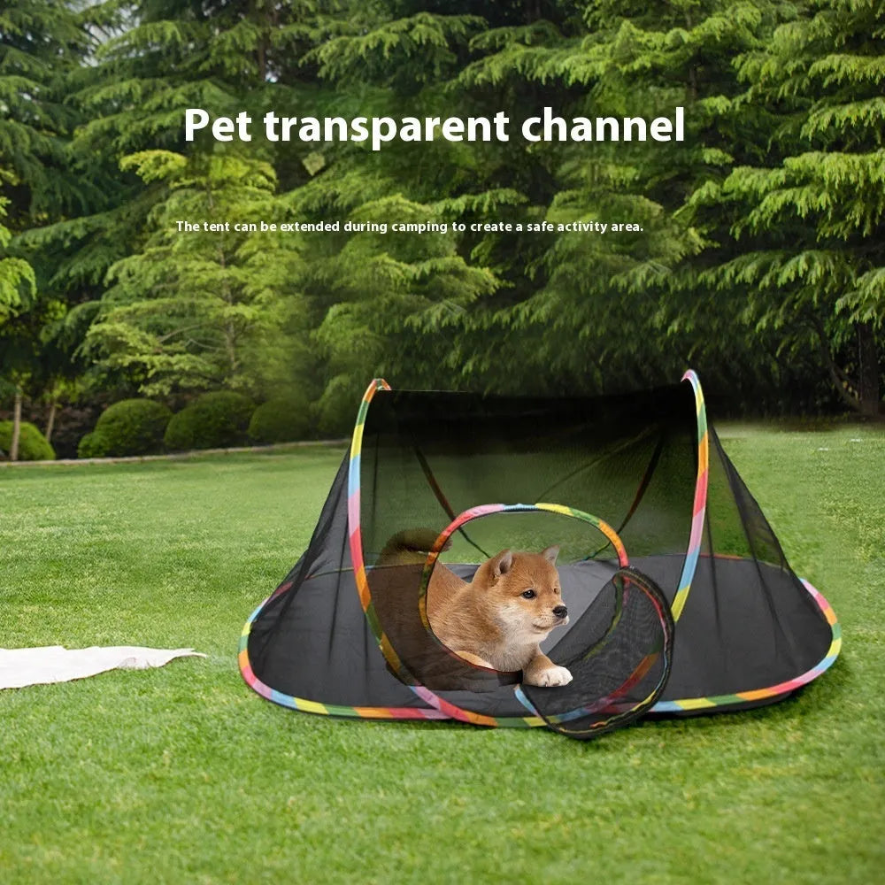 Foldable mesh cat play tent in hexagonal style showing mesh construction and interior space