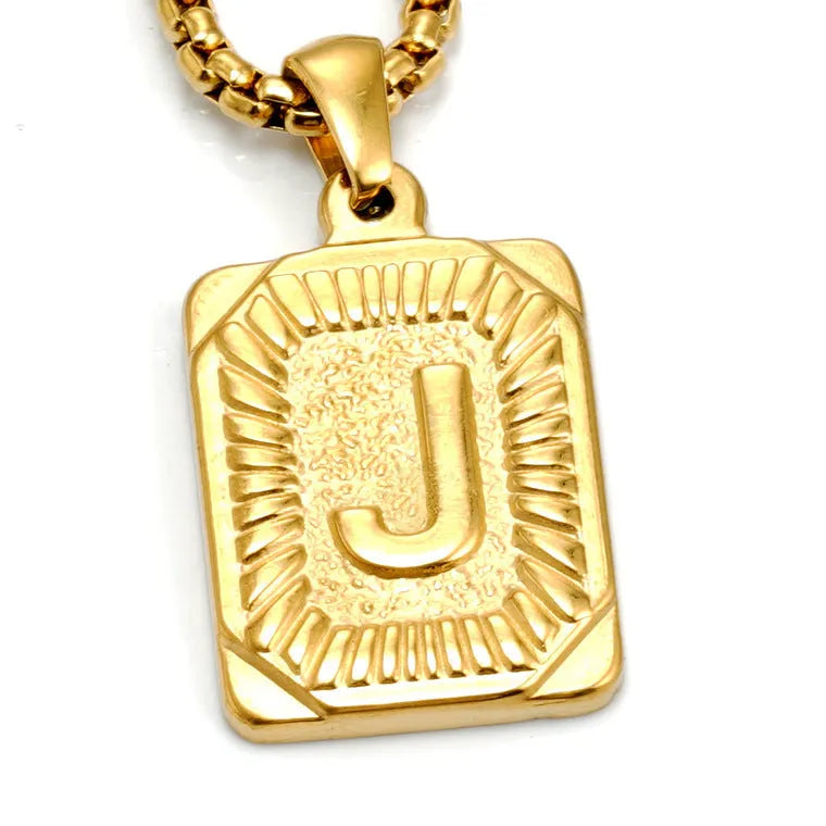 Gold-plated 18K titanium steel letter pendant necklace with pearl chain, gold colour, unisex design