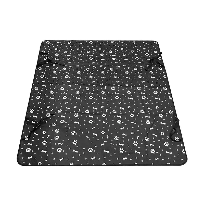 Cloth car pet mat for rear seat protection in multiple colours and dog-themed prints.